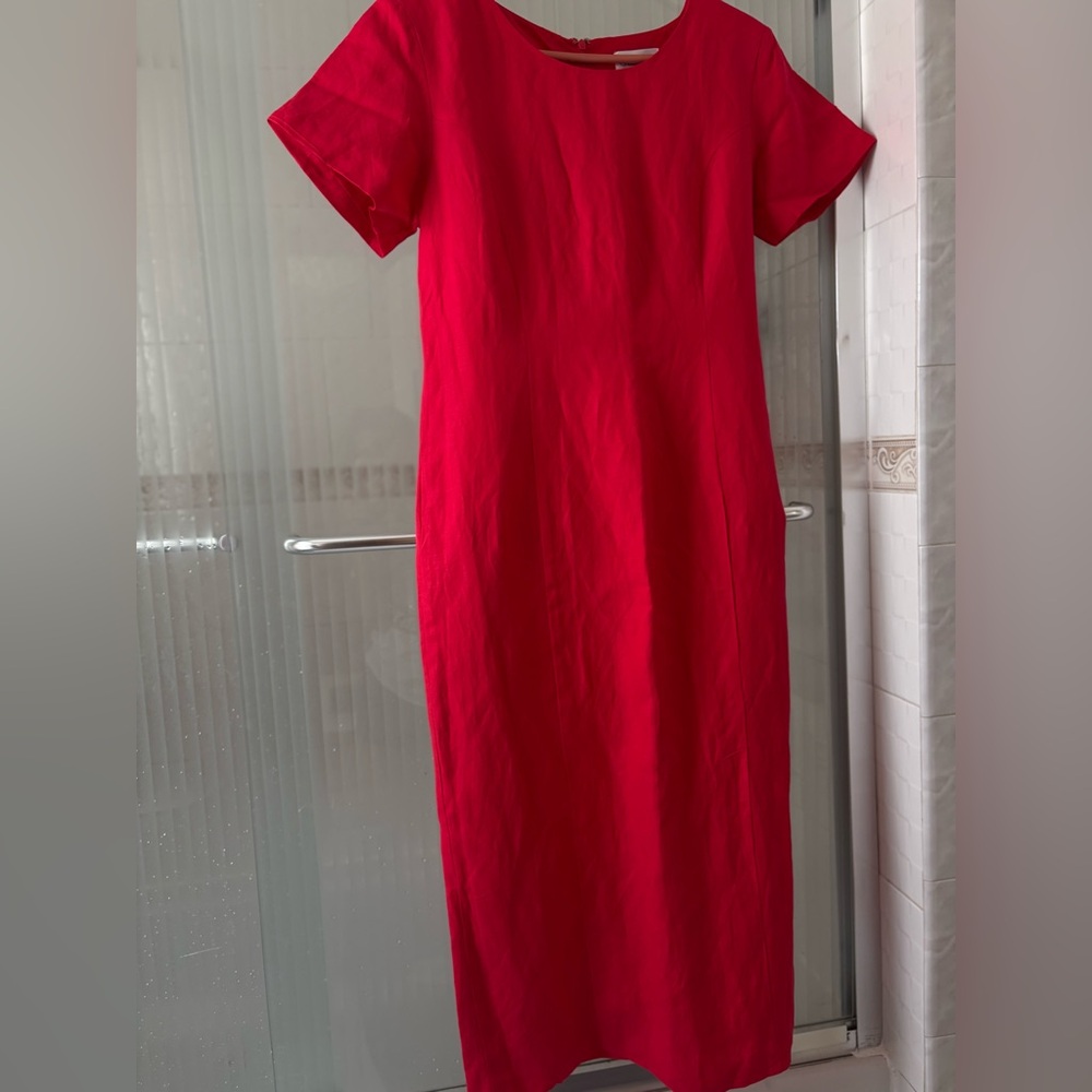 Chadwicks Red Sheath Midi Dress Crew Neck Short Sleeve